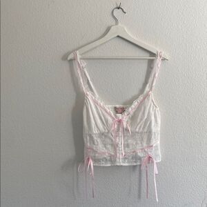 Paris Hilton Y2K White and Pink Lace Camisole Top